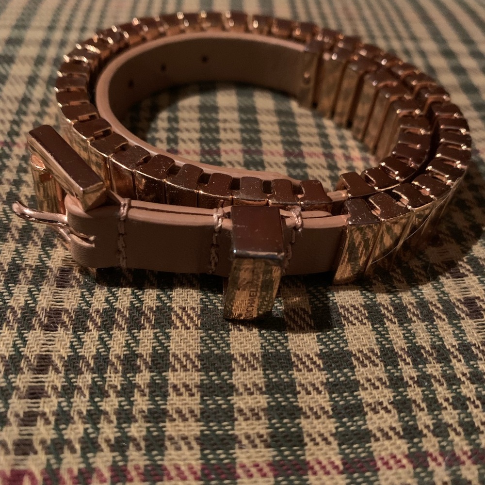 Michael Kors Goldish / Bronze & Brown Leather Wrap Bracelet